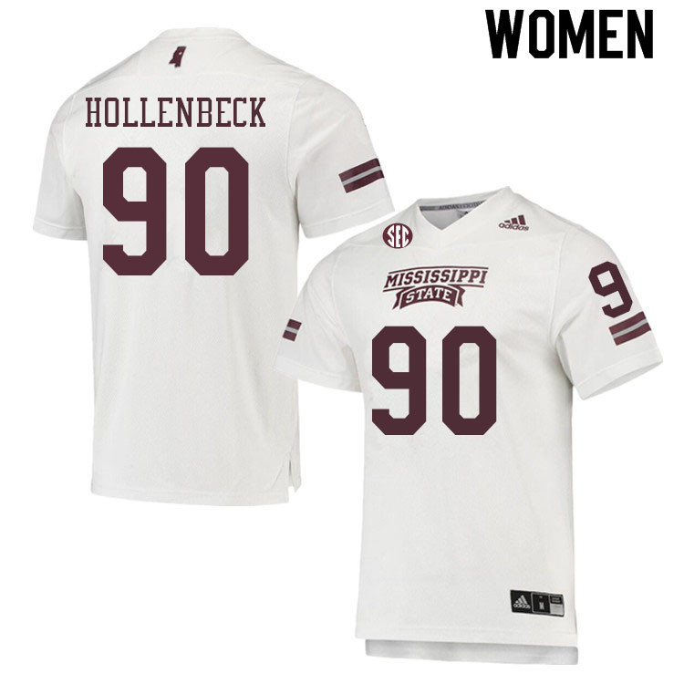 Women #90 Hudson Hollenbeck Mississippi State Bulldogs College Football Jerseys Sale-White